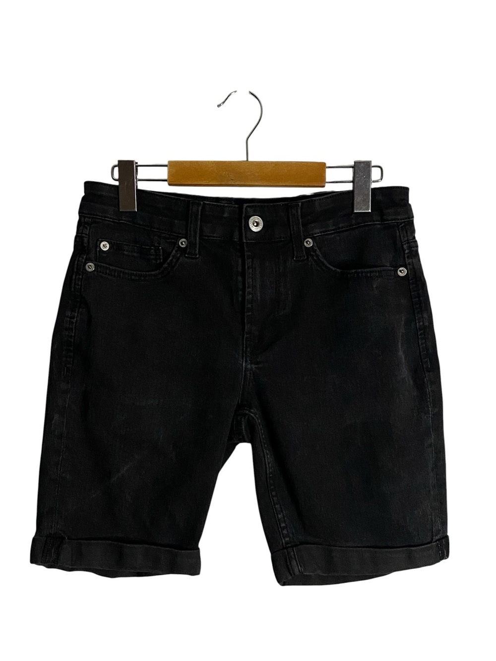 ONLY & SONS Men's Black Casual Stretch Roll-Cuff Denim Bermuda Shorts